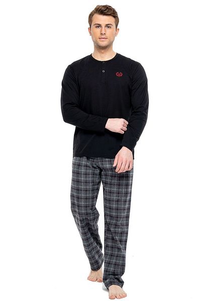 Mod Collection 3924 Men's Black Long Sleeve Pajama Set with Placket