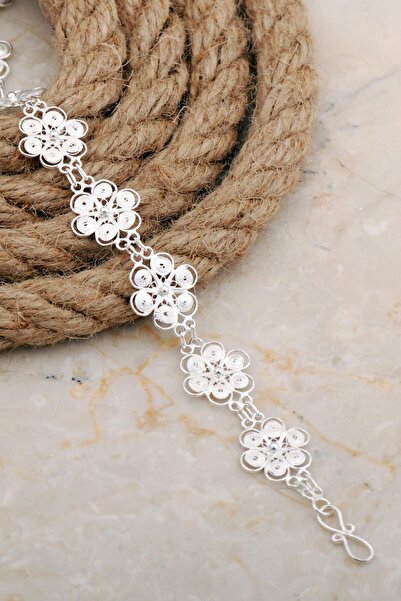 Sümer Telkari Midyat Telkari Sanatı İşlemeli Elişi Çiçek Gümüş Bileklik 4667