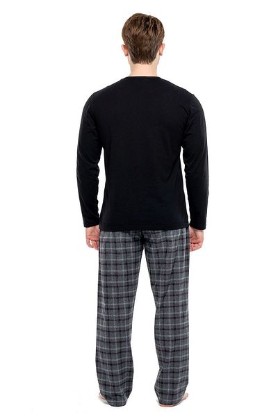 Mod Collection 3924 Men's Black Long Sleeve Pajama Set with Placket
