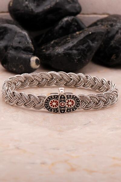 Sümer Telkari Midyat Hasır Telkari Örme Mineli Oksitli Gümüş Bileklik 4551