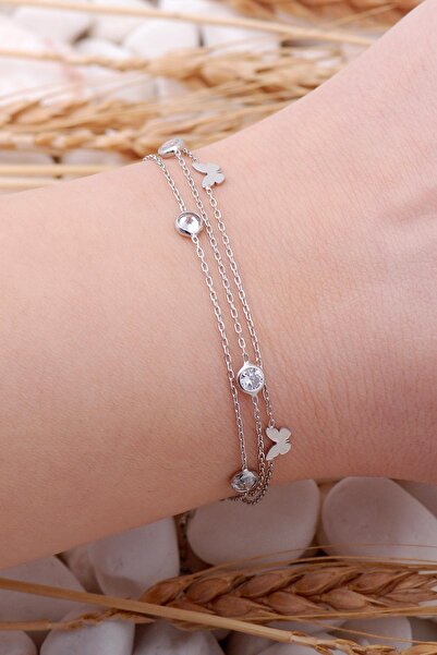 Sümer Telkari Kelebek Rodyumlu Gümüş Taşlı Bileklik 3924