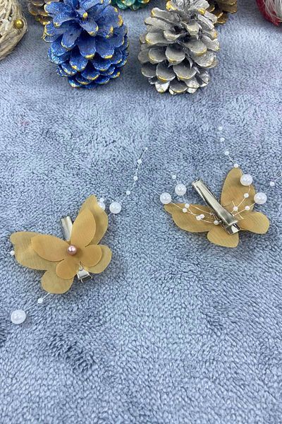 Hobigram Handmade Mustard Butterfly Buckle Organization Girl Buckle Hair Accessory Children's Buckle – Hair Band