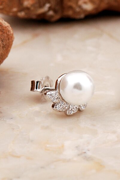 Sümer Telkari İnci Rodyumlu Mini Yaprak Gümüş Küpe 6948