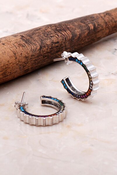 Sümer Telkari Mix Taşlı 19 Mm Gümüş Halka Küpe 5039