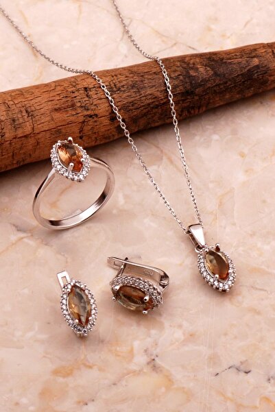 Sümer Telkari Renk Değiştiren Sultan Taşlı Rodyumlu Mekik Gümüş Set 2774