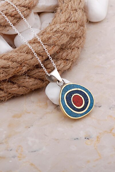 Sümer Telkari Mozaik Işlemeli Renkli Gümüş Kolye 7630