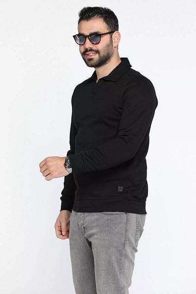 MİSHAR İTALİA Μαύρο ανδρικό φούτερ Polo Neck