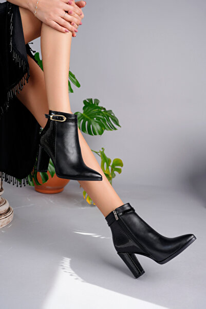 Topuk Sesim Kroko Desenli Kadın Topuklu Bot ( 9 CM )