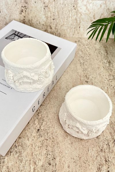 Mandalin Art Studio New Year's Concept White Concrete Box - Bowl