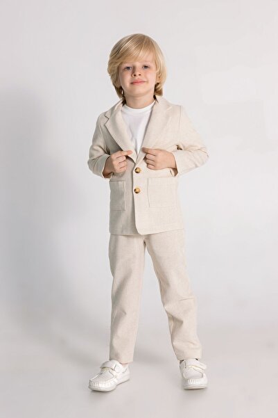 DMB BOYS & GIRLS بدلة أولاد مكونة من 3 قطع من مزيج الكتان والقطن مع جاكيت وبن...