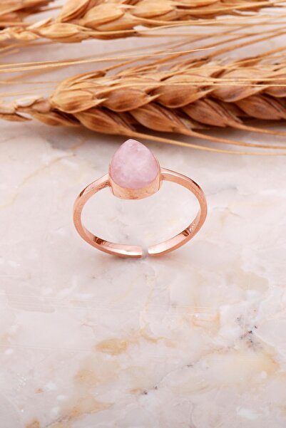 Sümer Telkari Pembe Kuvars Taşlı Damla Rose Gümüş Yüzük 3658