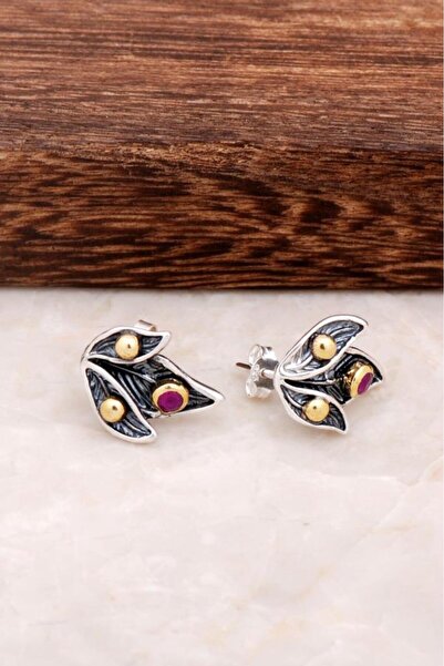 Sümer Telkari Yaprak Tasarım Gümüş Küpe 4558