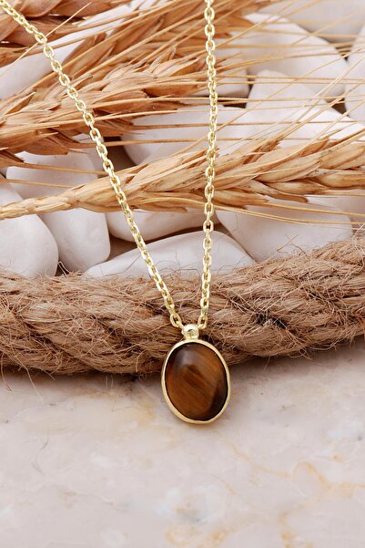 Sümer Telkari Kaplan Gözü Taşlı Altın Yaldızlı Gümüş Kolye 7704