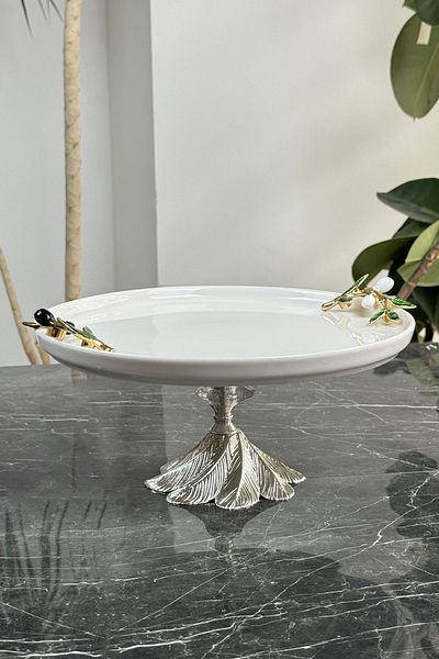 MAY HOME Olive Series Porcelain Presentation Plate - Candle Footed