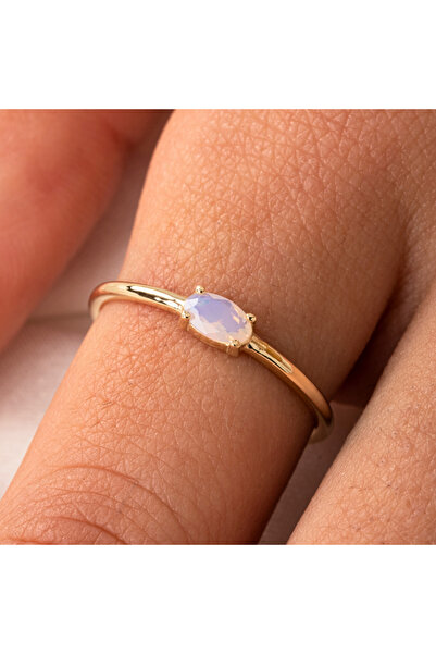 FasekGold Gümüş Yüzük - 0.50 Karat Oval Sade Minimal Pembe Kuvars 925 Ayar Te...