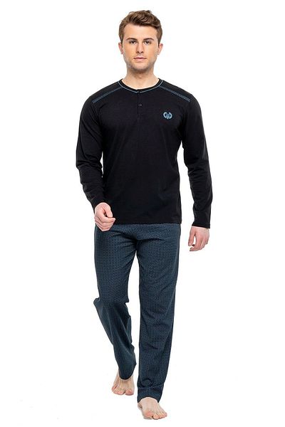 Mod Collection 3919 Men's Black Plaid Long Sleeve Pajama Set - black