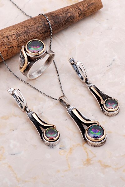 Sümer Telkari Mistik Topaz Taşlı Tasarım Elişi Gümüş Set 2657