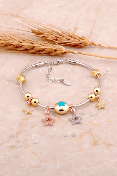 Sümer Telkari Mavi Mineli Yıldız Tasarımlı Gümüş Şans Bileklik 4498