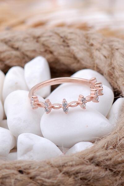 Sümer Telkari Taç Rose Sıra Taşlı Gümüş Ince Yüzük 3497