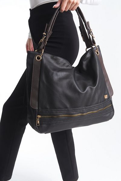 Solo Bag GEANT DE UMĂR DIN PIELE MOALE NEGRU MARO