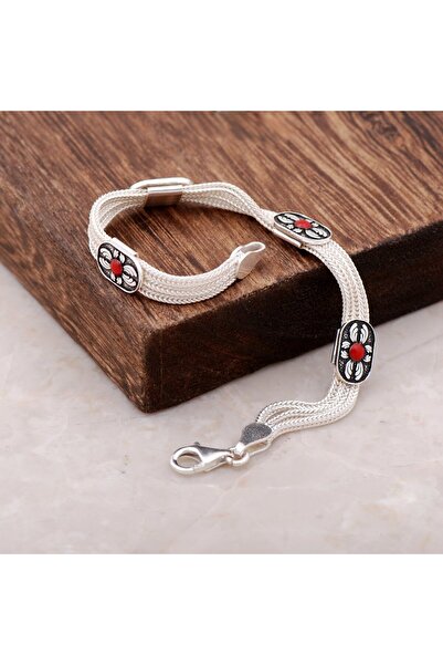 Sümer Telkari Mineli El Yapımı Midyat Hasırı Gümüş Bileklik 2369