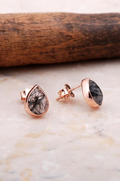 Sümer Telkari Doğal Rutil Kuvars Taşlı Damla Mini Rose Gümüş Küpe 5827