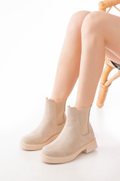 Aymood 02-2137 Μπεζ Suede Elastic Daily Γυναικείες Μπότες