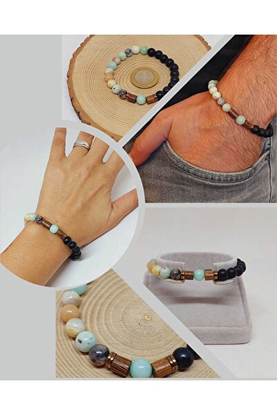 Yasamtohumu 8mm amazonit i oniks unisex narukvica - Havajski model (4437)