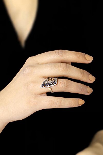 Sümer Telkari Safir Taşlı Telkari Işlemeli Gümüş Yüzük 2509