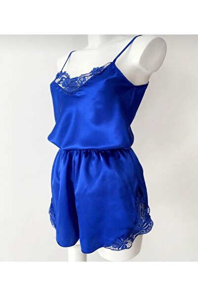 SMG DESİGN MAVİ SATEN DANTELLİ ŞORT TAKIM