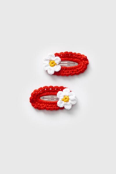 Magu مجموعة إبزيم على شكل زهرة حمراء محبوكة مكونة من قطعتين