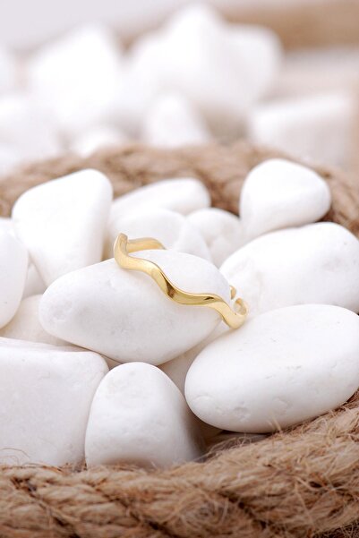 Sümer Telkari Dalgalı Altın Yaldızlı Ince Gümüş Yüzük 3309