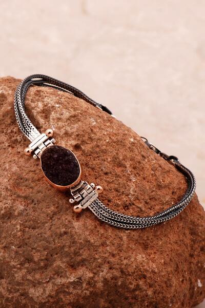 Sümer Telkari Ametist Taşlı Sarma Elişi Gümüş Bileklik 4362