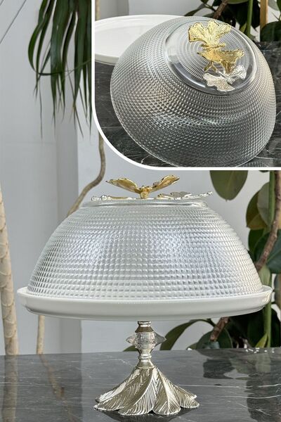 MAY HOME Butterfly Detailed Porcelain Cake Jar - With Glass Lid