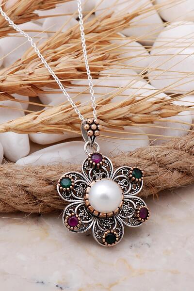 Sümer Telkari Telkari Işlemeli Inci Taşlı Papatya Gümüş Kolye 6787