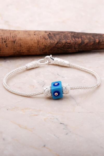 Sümer Telkari Kazaziye Işlemeli Nazar Boncuklu Gümüş Bileklik 3540