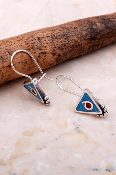 Sümer Telkari Antik Mozaik Işlemeli Turkuaz Taşlı Gümüş Küpe 6082