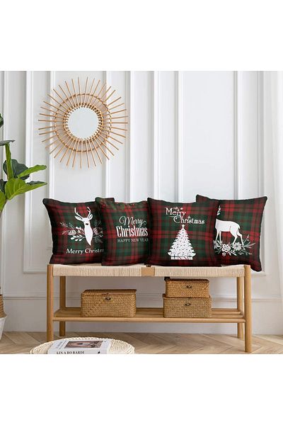 Realhomes New Year's Plaid Pattern 4 Throw Pillow Cover - 40X40Cm and 45X45Cm Double Side Print