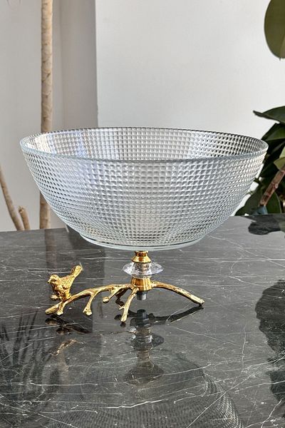 MAY HOME Fruit Serving Catering - Gold Branch Foot Glass Salad Bowl