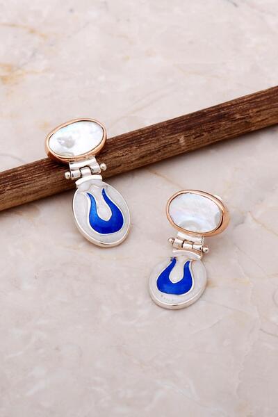 Sümer Telkari Mineli Laleli Sedef Elişi Gümüş Küpe 5054