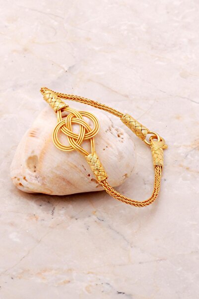 Sümer Telkari Kazaziye Işlemeli Altın Yaldızlı Şems Düğümü Bileklik 3638