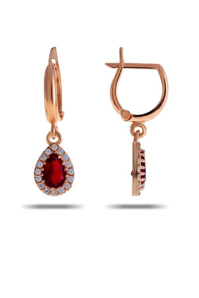 Sümer Telkari Yakut Damla Rose Gümüş Küpe 4960