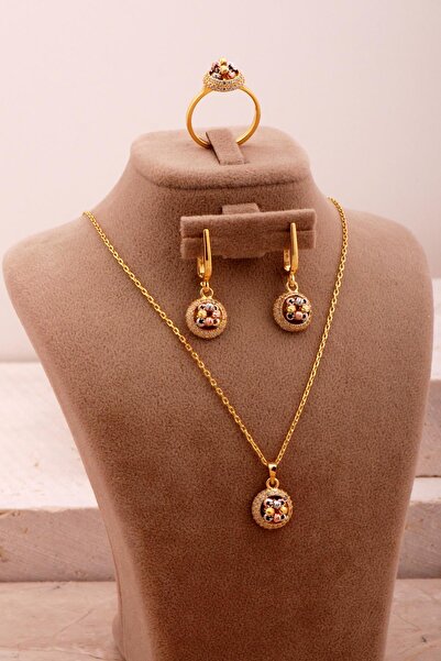 Sümer Telkari Taşlı Tasarım Renkli Dorissa Gümüş Set 2741