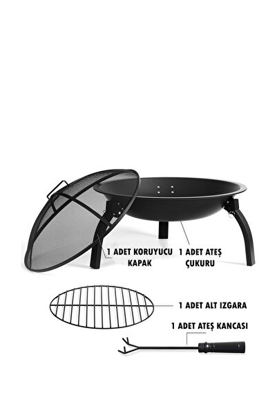 SOMINECO Metal 4 Parça İthal Katlanabilir ve Taşınabilir Ateş Çukuru-Mangal Şömine Bahçe Isıtma Kamp  54 Cm