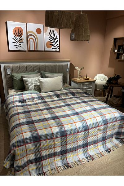MaVaux Sesli Comfort Series Oversized Cotton Boxed Scotch Blanket 200X220 1750Gr