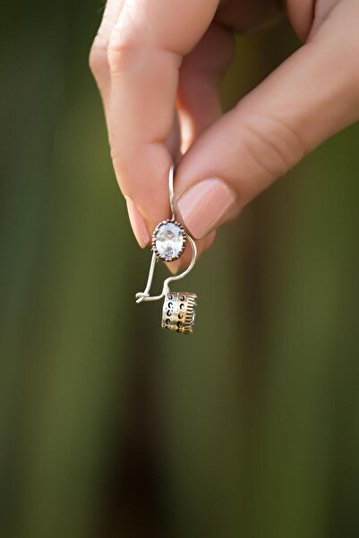 Sümer Telkari Quartz Taşlı Elişi Tasarım Gümüş Küpe 4247