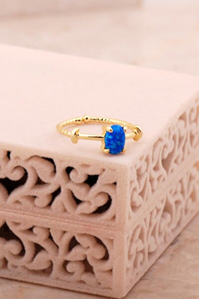 Sümer Telkari Opal Taşlı Altın Yaldızlı Gümüş Yüzük 5798