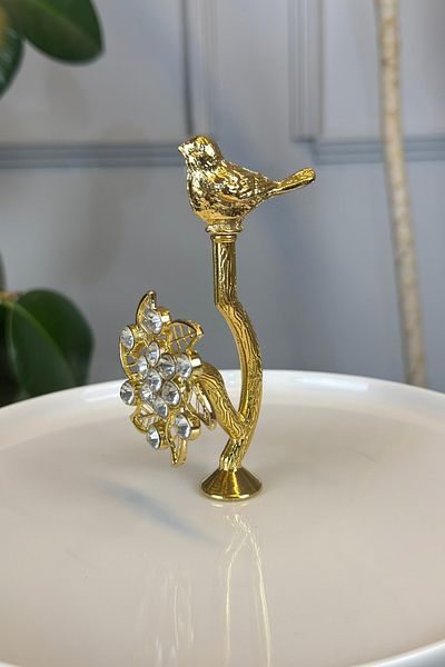 MAY HOME حامل كوكي مكون من طبقتين - طبق مزود بأقدام من البورسلين وتفاصيل برونزية ذهبية