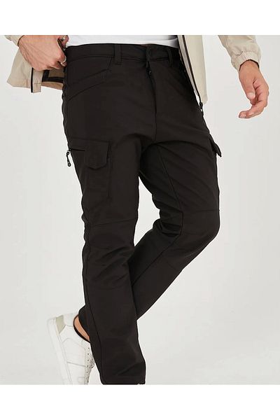 BASTI0 Men's Winter Black Outdoor Softshell with Fleece Inside Water and Windproof Tactical Pants