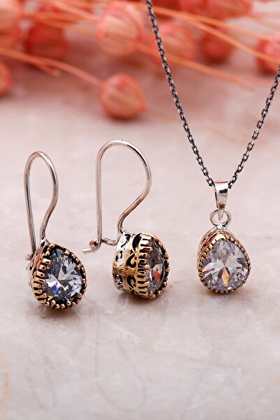 Sümer Telkari Kuvars Elişi Gümüş Ikili Set 2339-damla